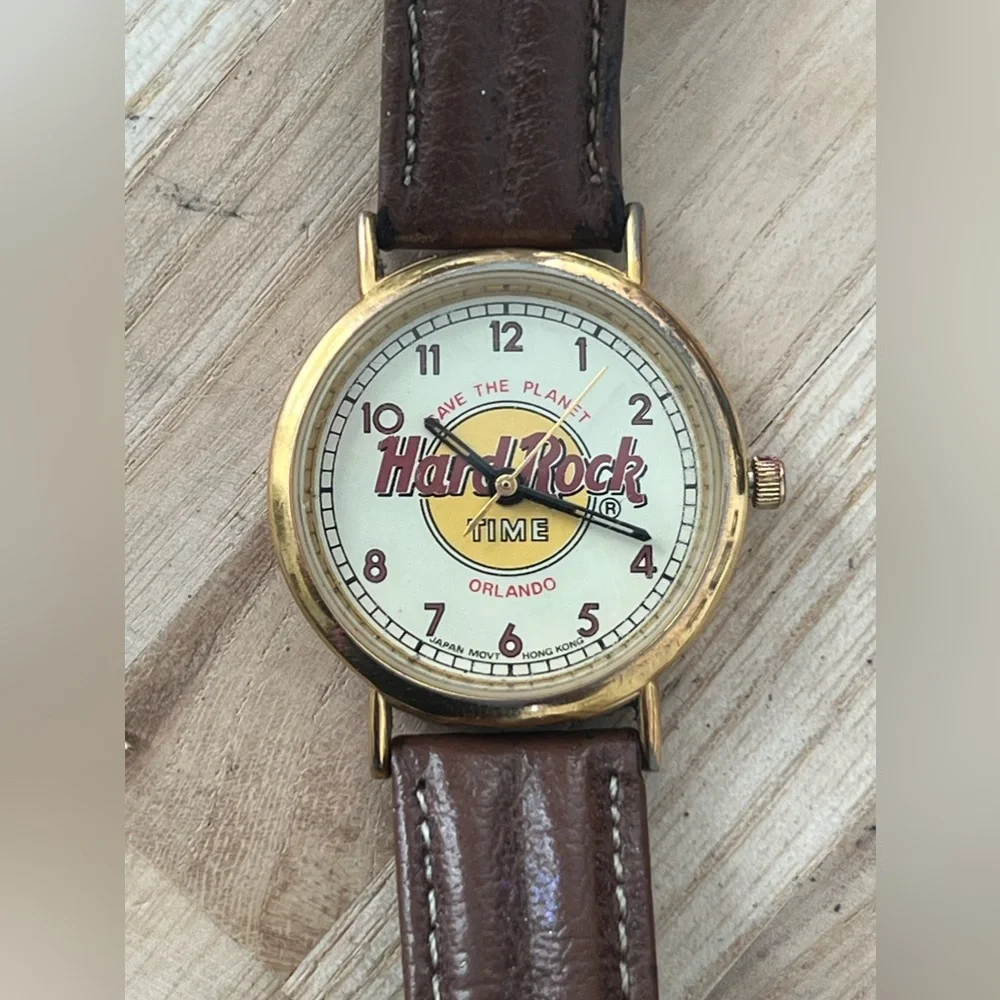Hard Rock Cafe Orlando Vintage Watch Leather Strap Hard Rock Cafe Motif Dial